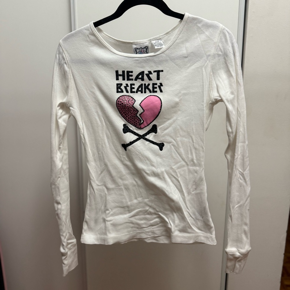 Chick By Nicky Hilton White Long Sleeve Heart Breaker Top